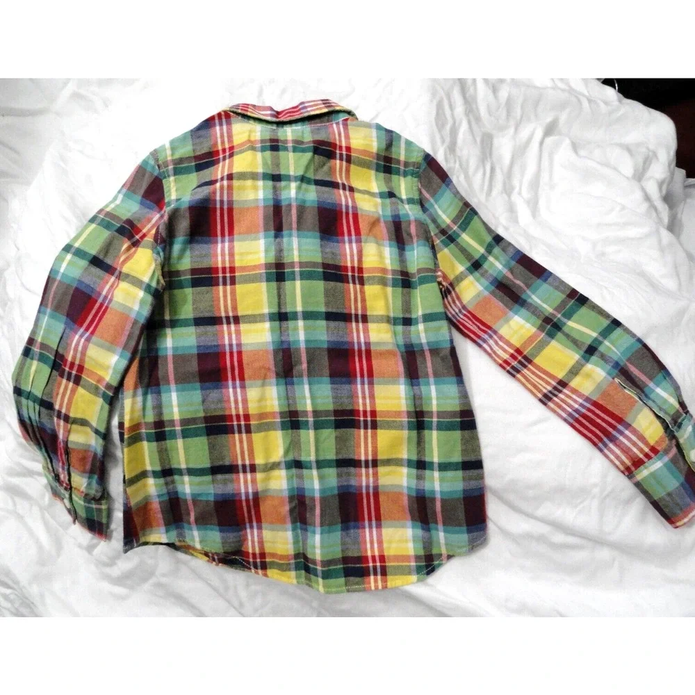 Ralph Lauren Button Up Long Sleeve Shirt Girls Size 5 Yellow Blue Plaid Ruffles